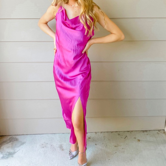 SILK MAGENTA SORORITY FORMAL/PROM DRESS - Picture 1 of 4